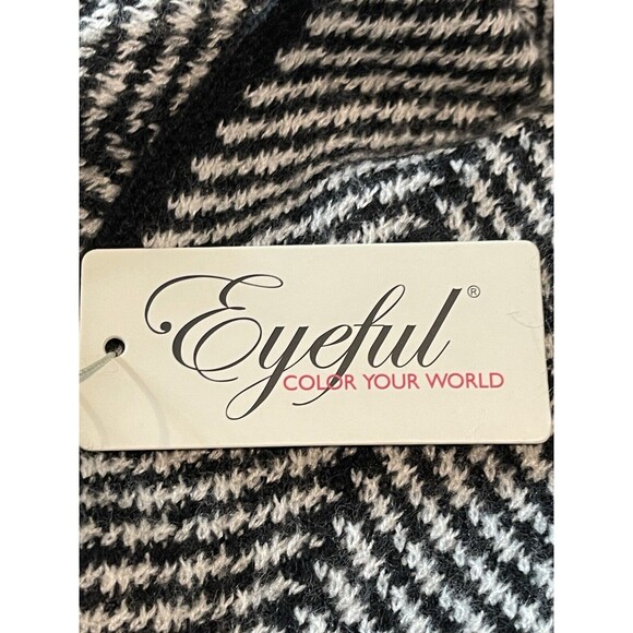 Eyefull Black Gray Striped Houndstooth Pullover Knit Tassled Cape Poncho NWT S/M - Picture 11 of 12